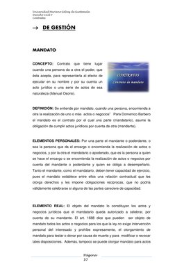 Universidad Mariano Gálvez de Guatemala 
Derecho Civil V 
Contratos 
 
  
Página 
10 
 
 
 
 DE GESTIÓN 
 
MANDATO 
 
CONCEP