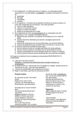 EQUIPO ACADÉMICO-PEDAGÓGICO LENGUA CASTELLANA  GRADO 10° 
Página 7 
 
3. En el fragmento: “La diferencia entre un cerebro y u