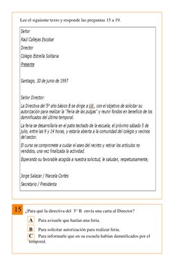 Lee el siguiente texto y responde las preguntas 15 a 19.