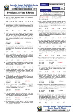 1. Hace (a + b) años, Martín tenía 2a años, ¿Qué edad tendrá 
dentro de (a – b) años? 
 
a) 4a     b) 2