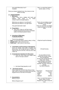 Grade 2 English Lesson Plan: Nouns | PDF | Plural | Grammatical Number