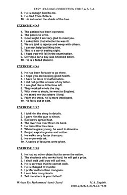 EASY LEARNING CORRECTION FOR F.A & B.A.
8. He is enough kind to me.
9. He died from cholera.
10. He sat under the shade of th