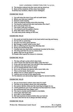 EASY LEARNING CORRECTION FOR F.A & B.A.
8. The teacher entered into the room and we stood up.
9. None of the students of this