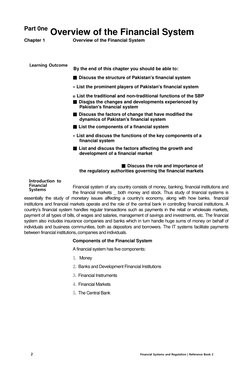 2 
Financial Systems and Regulation | Reference Book 2 
 
Learning Outcome 
Introduction to 
Financial 
Systems 
Part 0ne Ove