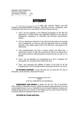 Republic of the Philippines)
Province of Mountain         )
Municipality of Bontoc       ) SS
X - - - - - - - - - - - - - - -