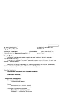 St. Mary’s College
STUDENT LEARNING PLAN
Baganga, Davao Oriental
SY: 2013-14
Department: Elementary
 
                     Qu