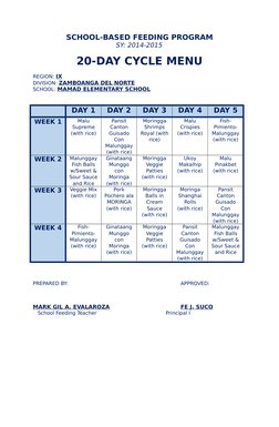 Sample Program For Feeding Program School Feeding Program Cycle Menu | PDF | Cooking, Food & Wine