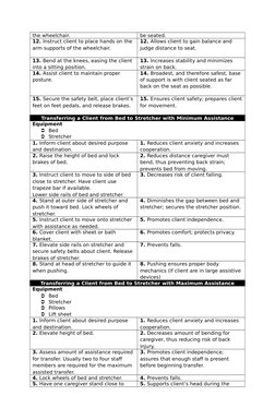 the wheelchair.
be seated.
12. Instruct client to place hands on the 
arm supports of the wheelchair.
12. Allows client to ga