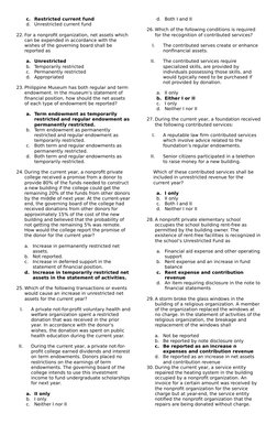 c.
Restricted current fund
d.
Unrestricted current fund
22. For a nonprofit organization, net assets which 
can be expended i