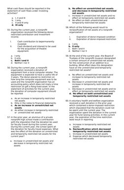 What cash flows should be reported in the 
statement of cash flows under investing 
activities?
a.
I, II and III
b.
I only
c.