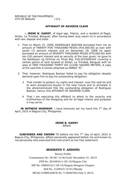 Affidavit of Adverse Claim Sample | PDF