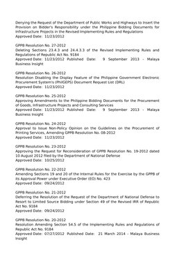 Denying the Request of the Department of Public Works and Highways to Insert the
Provision on Bidder's Responsibility under t