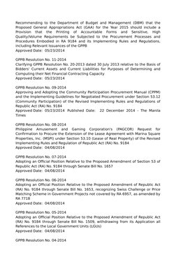Recommending to the Department of Budget and Management (DBM) that the
Proposed General Appropriations Act (GAA) for the Year