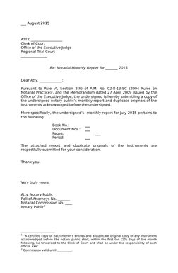 ___ August 2015
ATTY. __________________
Clerk of Court
Office of the Executive Judge 
Regional Trial Court
_______________