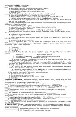 Scientific Method Quiz Compilation
_____1. How is a hypothesis tested?
a. by using the hypothesis to make predictions about a