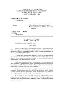 REPUBLIC OF THE PHILIPPINES
NATIONAL LABOR RELATIONS COMMISSION
SUB-REGIONAL ARBITRATION
BRANCH 6, ILOILO CITY
ROWENA MAY MOR