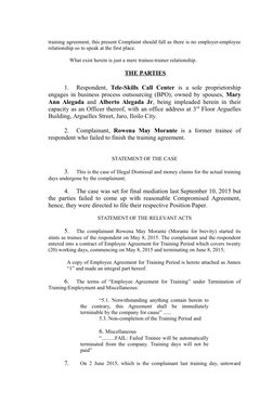 training agreement, this present Complaint should fall as there is no employer-employee
relationship so to speak at the first