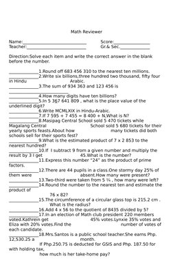 Math Reviewer
Name:______________________________
Score:_________________
Teacher:____________________________
Gr.& Sec._____