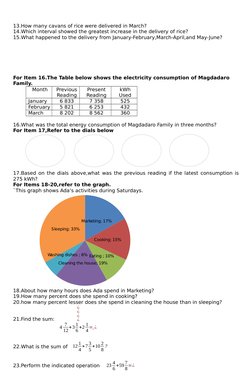 13.How many cavans of rice were delivered in March?
14.Which interval showed the greatest increase in the delivery of rice?
1