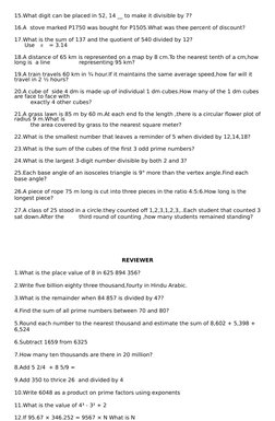 15.What digit can be placed in 52, 14 __ to make it divisible by 7?
16.A  stove marked P1750 was bought for P1505.What was th