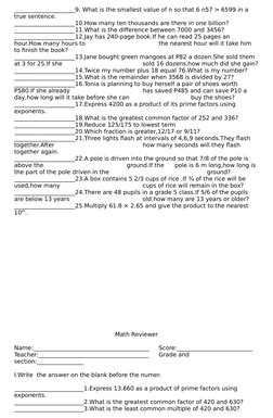 _____________________9. What is the smallest value of n so that 6 n57 > 6599 in a 
true sentence.
_____________________10.How
