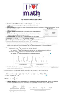LET REVIEW MATERIALS IN MATH 
 
  
 Counting numbers/  Natural numbers or positive integers:  1, 2, 3, and so on. 
 Int