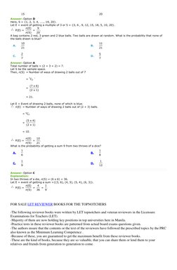 15 
 
20 
 
Answer: Option D 
Here, S = {1, 2, 3, 4, ...., 19, 20}. 
Let E = event of getting a multiple of 3 or 5 = {3, 6 ,