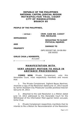 Motion to Hold Proceedings in Abeyance | PDF | Virtue | Judiciaries