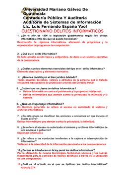 Universidad Mariano Gálvez De 
Guatemala
Contaduría Pública Y Auditoria
Auditoria de Sistemas de Información
Lic. Luis Fernan