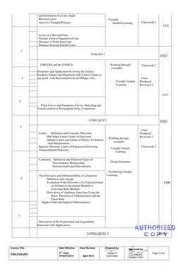 Course Title:  
         
CALCULUS I 
Date Effective: 
 
4th  Term 
SY2013-2014 
Date Revised: 
 
 
    April 2014 
 
Pre