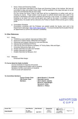 Course Title:  
         
CALCULUS I 
Date Effective: 
 
4th  Term 
SY2013-2014 
Date Revised: 
 
 
    April 2014 
 
Pre