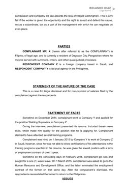 ROLANDO DIAZ
Legal FormS
2
compassion and sympathy the law accords the less-privileged workingmen. This is only
fair if the w