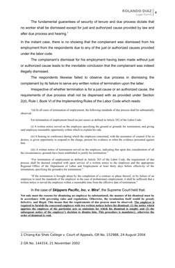 ROLANDO DIAZ
Legal FormS
4
The fundamental guarantees of security of tenure and due process dictate that
no worker shall be d