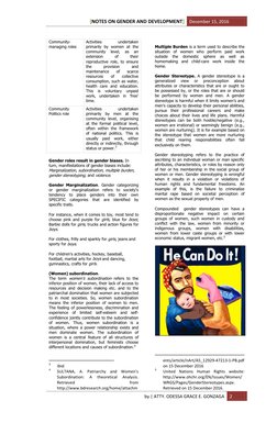 NOTES ON GENDER AND DEVELOPMENT
[
] December 15, 2016 
 
by | ATTY. ODESSA GRACE E. GONZAGA 
2 
 
Community-
managing roles