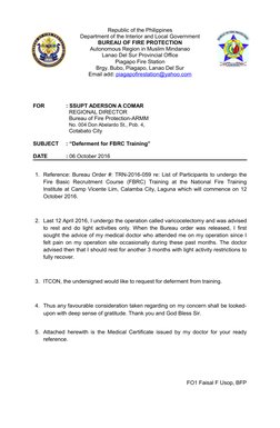 Republic of the Philippines
Department of the Interior and Local Government
BUREAU OF FIRE PROTECTION
Autonomous Region in Mu