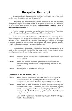 Emcee Script for Recognition Day 2023 | PDF