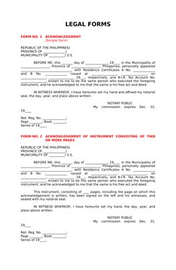 LEGAL FORMS
FORM NO. 1
ACKNOWLEDGMENT
(Simple Form)
REPUBLIC OF THE PHILIPPINES) 
PROVINCE OF ______________)
MUNICIPALITY OF