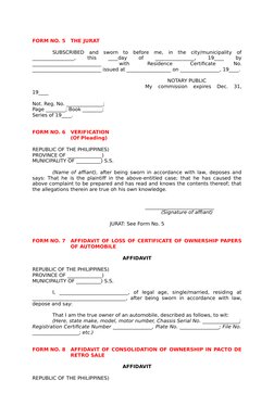 FORM NO. 5
THE JURAT
SUBSCRIBED  and  sworn  to  before  me,  in  the  city/municipality  of
_________________,
 
this
 
____