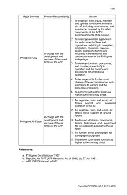 5 of 5 
 
 
Major Services 
Primary Responsibility  
Mission 
 
 
 
1.  To organize, train, equip, maintain 
 
 
and operate