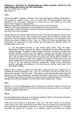 FRANKLIN P. BAUTISTA VS. SANDIGANBAYAN (THIRD DIVISION), OFFICE OF THE
OMBUDSMAN AND PEOPLE OF THE PHILIPPINES
G.R. No. 136