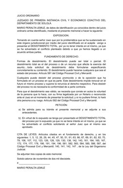 JUICIO ORDINARIO
JUZGADO DE PRIMERA INSTANCIA CIVIL Y ECONOMICO COACTIVO DEL
DEPARTAMENTO DE SOLOLÁ.
MARIO PERALTA LEMUZ, de