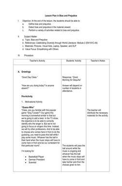 Grade 9 Lesson Plan: Bias and Prejudice | PDF | Prejudices | Lesson Plan