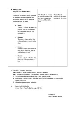 Grade 9 Lesson Plan: Bias and Prejudice | PDF | Prejudices | Lesson Plan