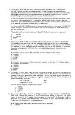 8.
On January 1, 2013, SME acquired a trademark for a line of products from a competitor for 
300,000. The SME expected to co