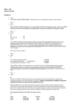 SME - TIP
Answer Section
PROBLEM
1.
ANS:
A is correct, under IFRS for SME, All borrowing costs are recognized as expense when