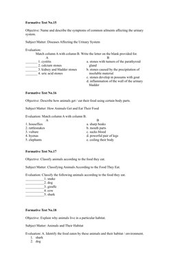 Formative Test No.15
Objective: Name and describe the symptoms of common ailments affecting the urinary 
system.
Subject Matt