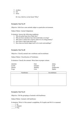 3. monkey
4. hen
5. horse
B. Can a fish live in the forest? Why?
Formative Test No.19
Objective: Infer how some animals adapt
