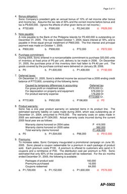 Page 3 of 11 
AP-5902 
 
4. Bonus obligation: 
Sonic Company’s president gets an annual bonus of 10% of net income after bonu