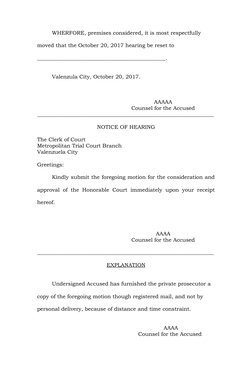 Motion to Reset Hearing in Criminal Case | PDF | Common Law | Virtue