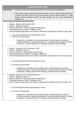 Work Experience Sheet for Teachers | PDF | Teaching | Behavior Modification